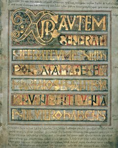 Ms A 135 f.11r Texte illuminé, page initiale `Xpi à Saint Matthieu, du Codex Aureus de Stockholm, vers 750 - English School